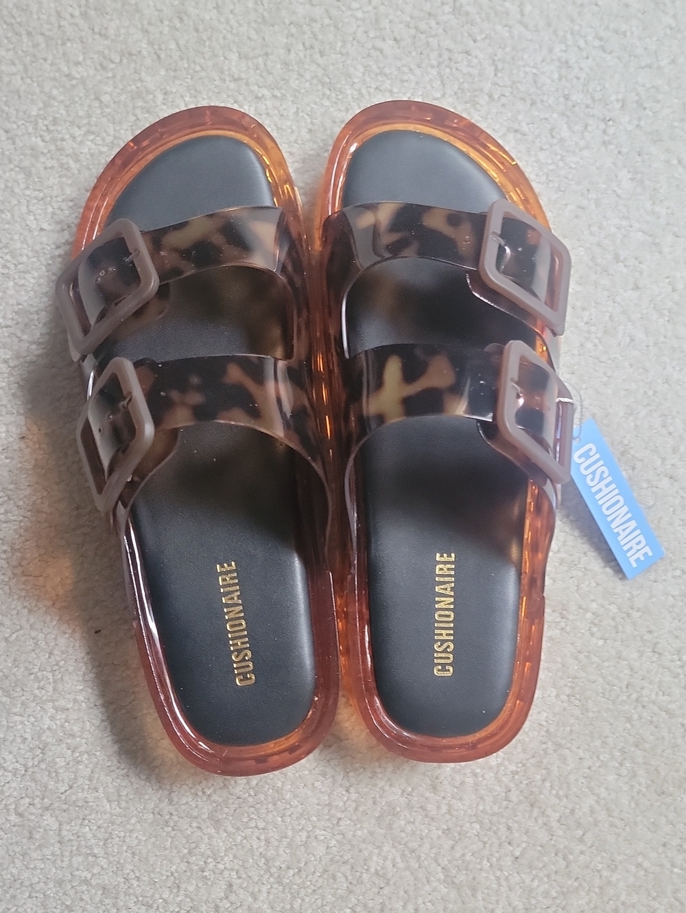 Women's Tortoiseshell Double-Buckle Slide Sandals - Brown/Amber